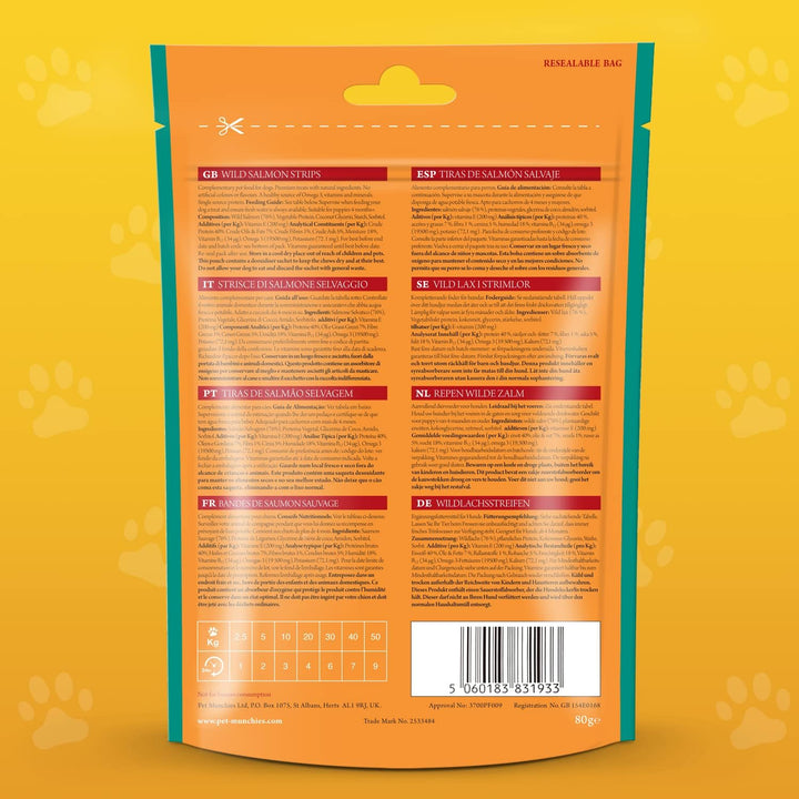 Pet Munchies Wild Salmon Strips Hundeleckerli, Premium Getreidefreies Hundekauspielzeug mit natürlic