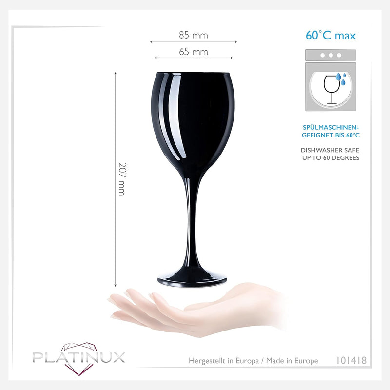PLATINUX Schwarze Weingläser aus Glas Wasserglas Set 6 Teilig max. 320ml Getränkeglas Weissweingläse