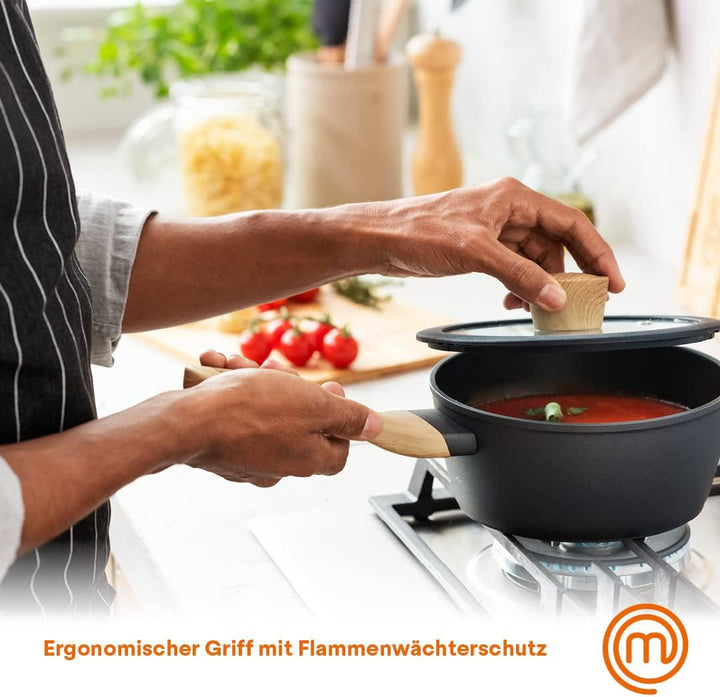 MasterChef Topf Klein mit Glasdeckel, Induktions Töpfe, Pastatopf, Suppentopf, Schwarz Aluminium-Koc
