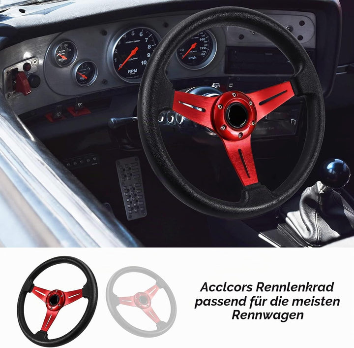 Acclcors Universal Rennlenkrad, Drifting-Lenkrad,Gaming Lenkrad 13.6" 6 Schrauben Grip Vinyl Leder m