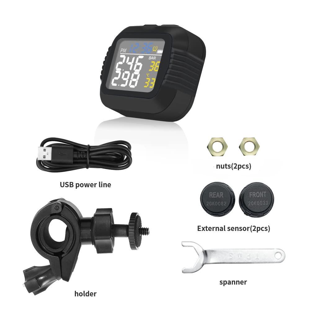 TOTMOX Motorrad-Reifendrucküberwachung, USB-Aufladung, kabelloses LCD-Display, TPMS-Überwachungssyst