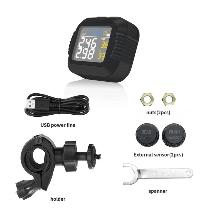 TOTMOX Motorrad-Reifendrucküberwachung, USB-Aufladung, kabelloses LCD-Display, TPMS-Überwachungssyst