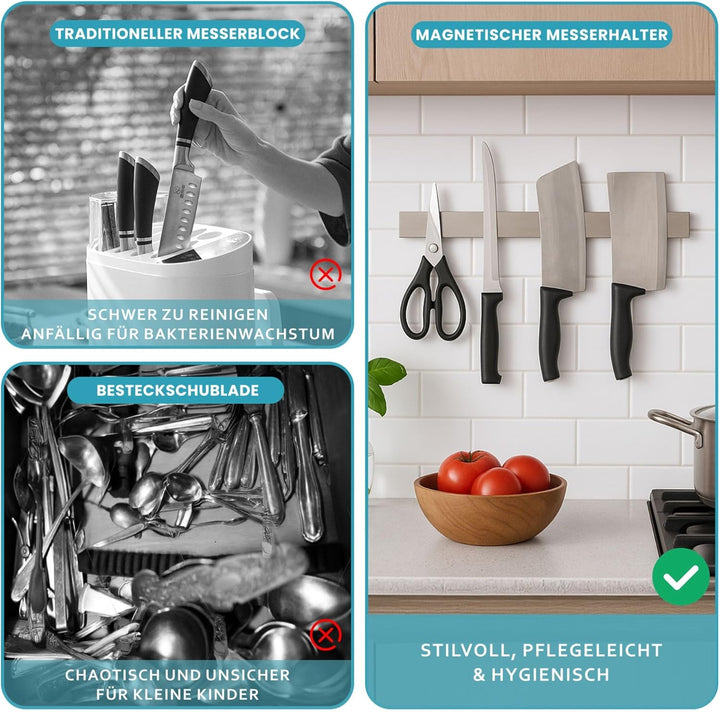 CHEFGASTRO Magnetleiste magnetische Messerleiste Messerhalter aus Stahl, 4x40x1,6cm, mit 3 silbernen