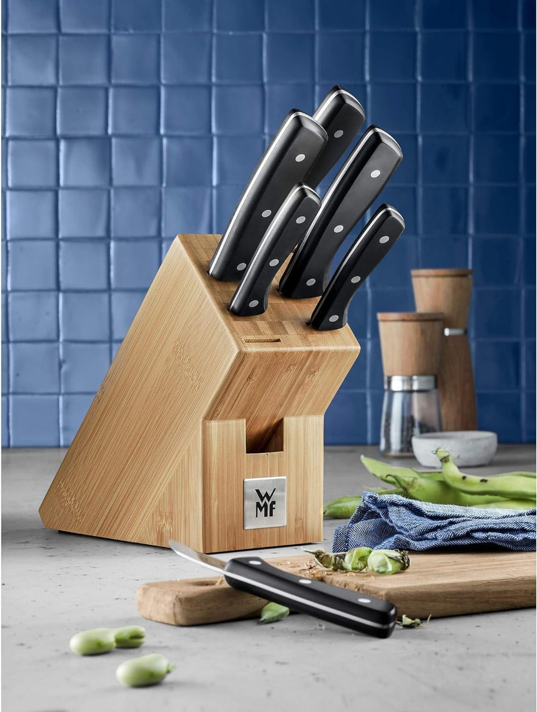 WMF Messerblock mit Messerset 7-teilig, Küchenmesser Set mit Messerhalter, 6 scharfe Messer, Bambus-