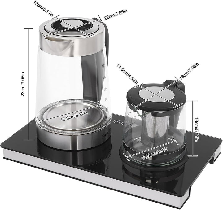 Elektrischer Wasserkocher Set 2-in-1 1500W – Glas Edelstahl Doppel Kettle 2.5L + 1L LCD Touch Temper