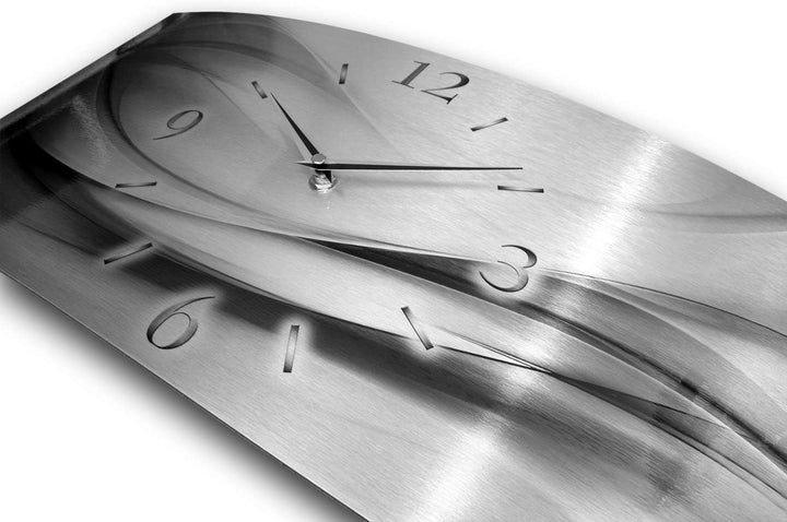Kreative Feder Abstrakt Silber XXL Metallic Designer Funk Wanduhr Funkuhr modernes Design leise ohne