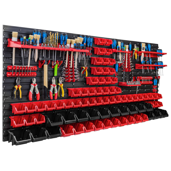 Lagersystem Werkstattregal | 172 x 78 cm | 74 stck. Box | Wandregal mit Werkzeughalterungen und Stap