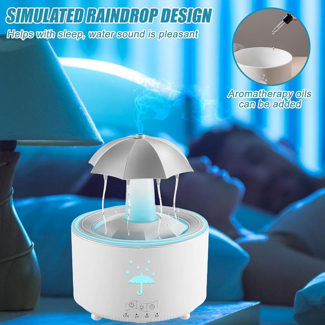 Rotierender Regenwolken Luftbefeuchter mit 7-Farben LED - 300ml Regenschirm Luftbefeuchter Aromather