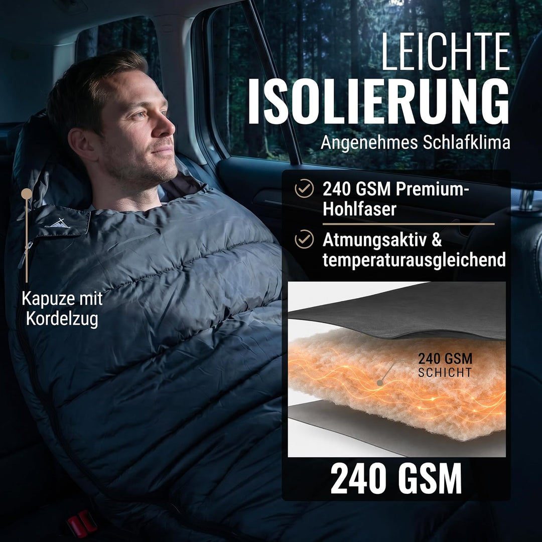WANDERFALKE® Premium Schlafsack Erwachsene (Alpinist/Wanderer), 3-4 Jahreszeiten (480GSM) &amp; Sommersc