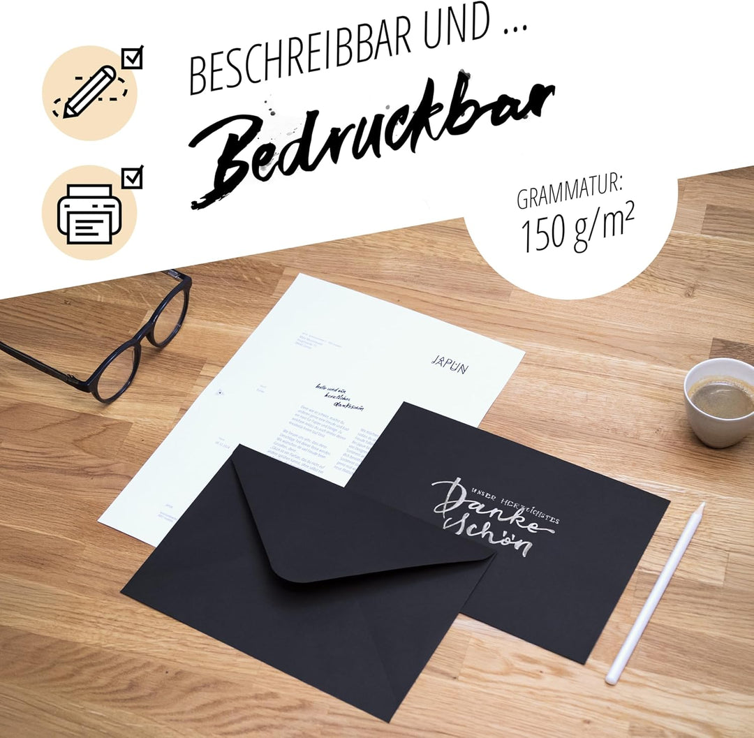Japun – Briefumschläge (100 Stück) aus Papier, Kuvert, Umschlag ohne Fenster - DIN C5-220 x 156 mm -
