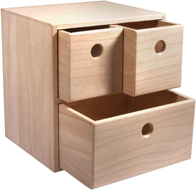 Rayher 62908505 Holzkommode mit 3 Schubladen, 21 x 18 x 23 cm, FSC zertifiziert, Schubladenbox, Natu