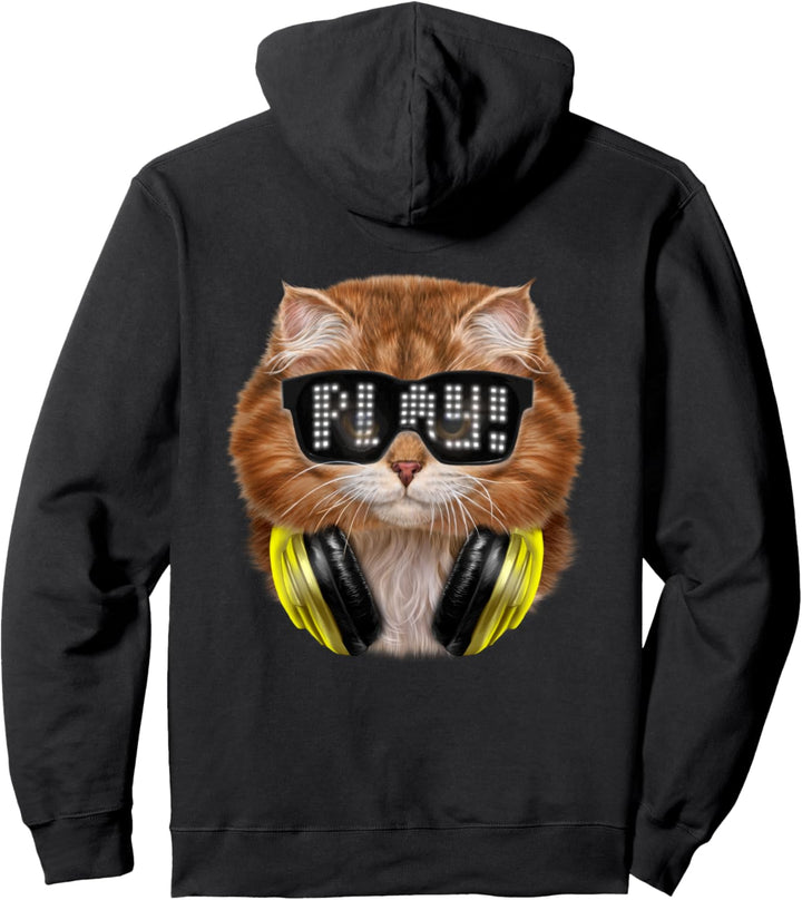 Orange Katze, die Hipster-Sonnenbrille und Kopfhörer trägt Pullover Hoodie