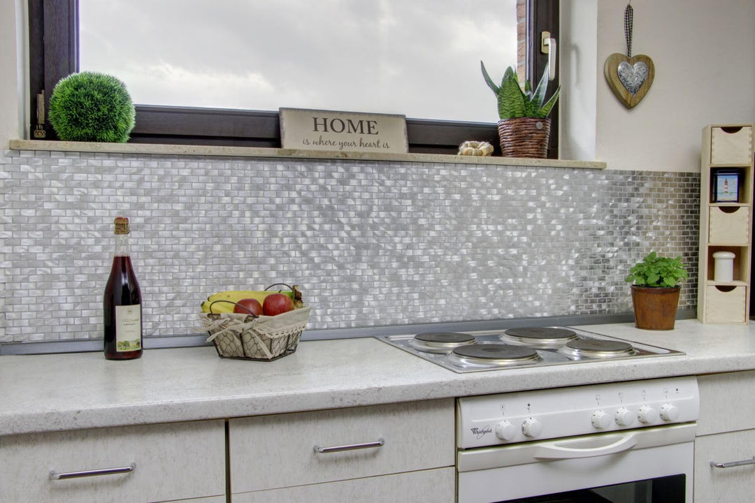 Mosaik Brick Aluminium uni alu silber Metall Fliesenspiegel, Mosaikstein Format: 15x30x4 mm, Bogengr