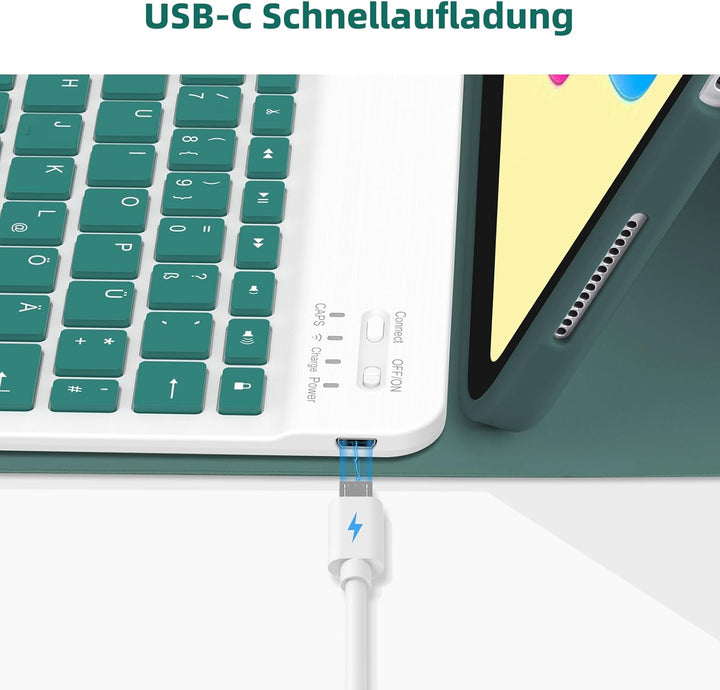 Bettdow für iPad 10.Generation 2022 Tastatur Hülle, Hoch-/Querformat Verwenden, QWERTZ Layout Abnehm