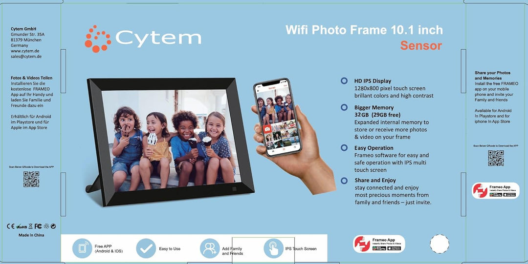 Cytem 10.1 Zoll Digitaler Bilderrahmen | WLAN mit FrameO Software | 32GB | Bewegungssensor | Automat
