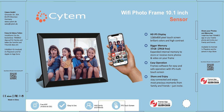 Cytem 10.1 Zoll Digitaler Bilderrahmen | WLAN mit FrameO Software | 32GB | Bewegungssensor | Automat