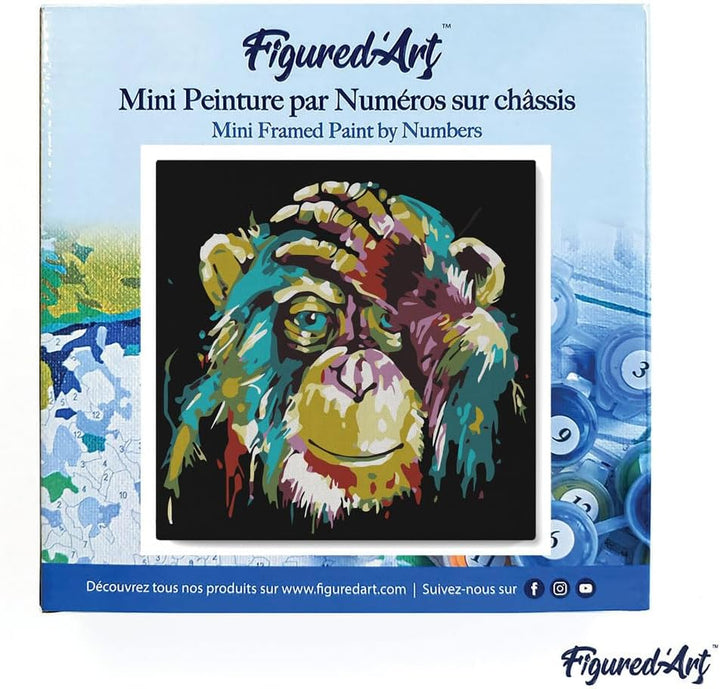 Figured'Art Mini Malen Nach Zahlen Erwachsene Mit Rahmen 20x20cm Kleines Format - Affe Pop Art - Pai