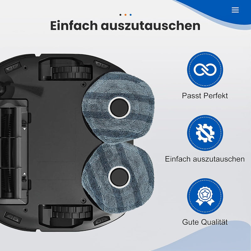 8 Stück Wischtücher Ersatzteile für eufy X10 Pro Omni / X9 Pro Roboter Staubsauger, Spin Reinigungsp