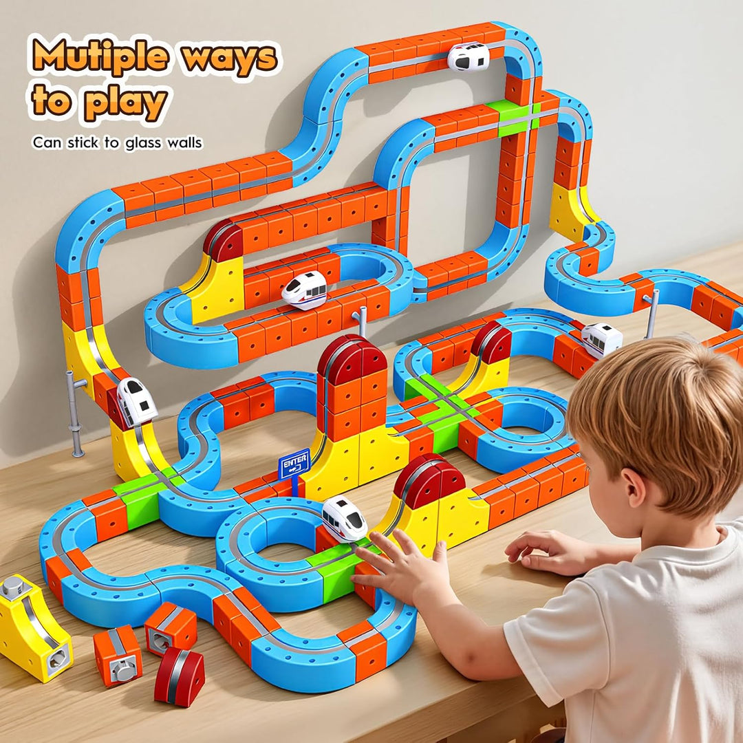 80 Pcs Cube Track Magnetische Block mit, Spielzeug ab 3 4 5 6 7 8 Jahre Junge Clickrail Electric Tra