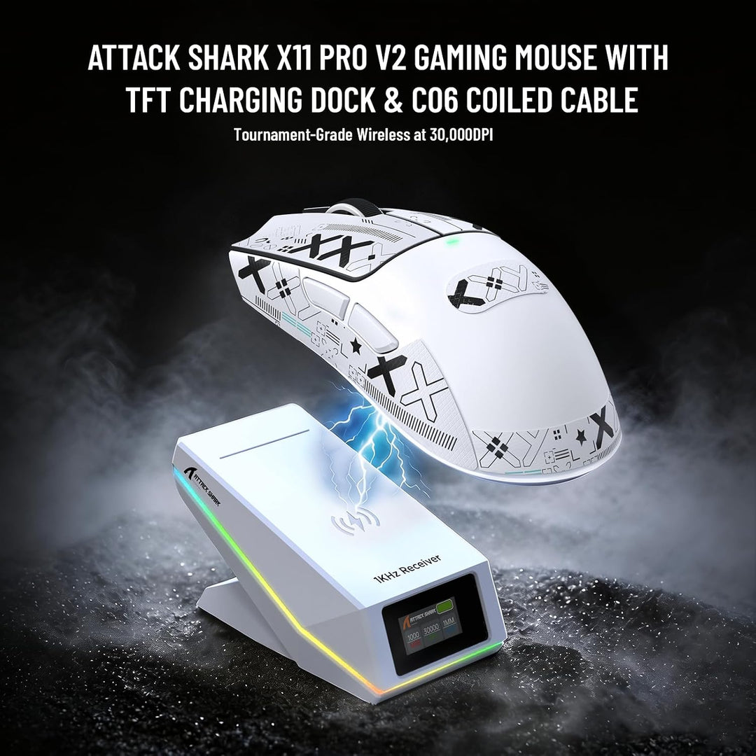ATTACK SHARK X11 PRO V2 Lightspeed Wireless Gaming-Maus, TFT Display Dock B-Schwarz &amp; Weiss, B-Schwa