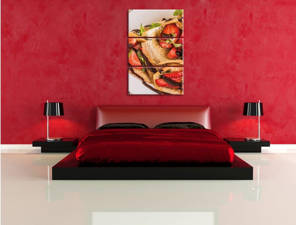 Pixxprint Crepes mit Erdbeeren 3-Teiler Leinwandbild 120x80 Bild auf Leinwand