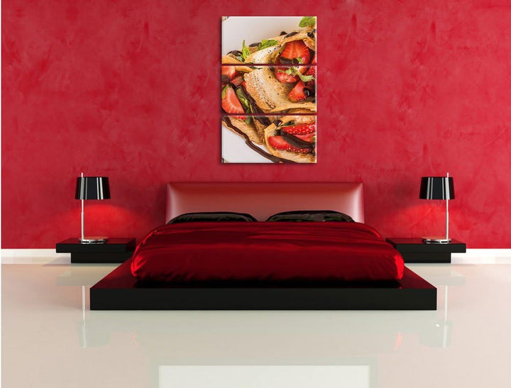 Pixxprint Crepes mit Erdbeeren 3-Teiler Leinwandbild 120x80 Bild auf Leinwand