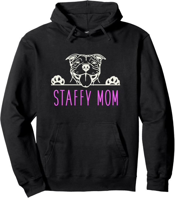 Staffy Mom with Staffordshire Bull Terrier Dog Pullover Hoodie
