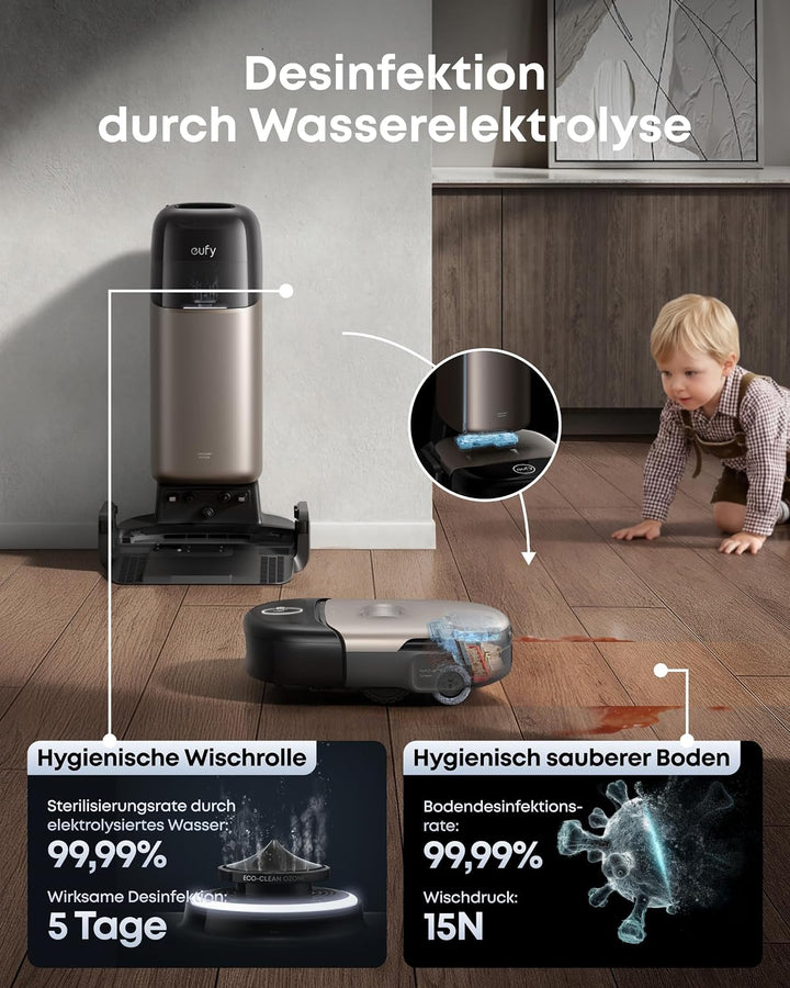 eufy Saug‑ & Wischroboter HydroJet S2, 30.000Pa AeroTurbo™ 2.0 stabile Saugkraft, HydroJet™ selbstre