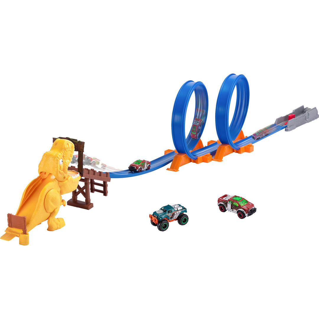 ZURU - Metal Machines – T-Rex – Doppelstrecke mit Mini-Rennwagen – Spiel Auto Kinder – 6702