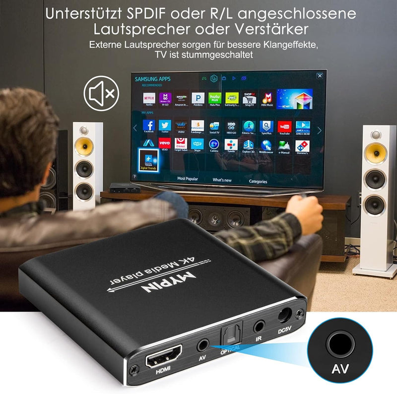 MYPIN HDMI Multimedia Player, 4K@30Hz Digital Media Player HDMI/AV-Ausgang PPT MKV AVI RMVB RM für H