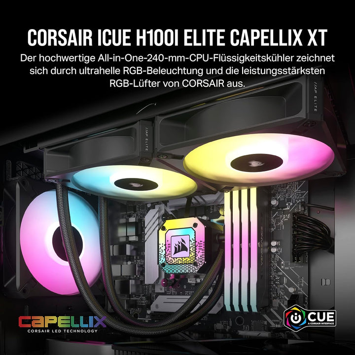 Corsair iCUE H100i ELITE CAPELLIX XT Liquid CPU Cooler - Zwei AF120 RGB ELITE Lüfter - 240mm Radiato