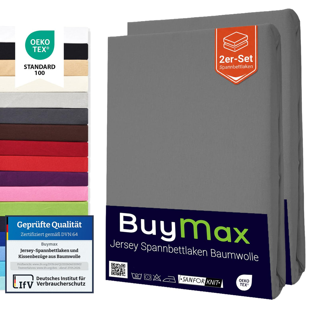 Buymax® Spannbettlaken 100x200cm Doppelpack 100% Baumwolle Spannbetttuch Bettlaken Jersey, Matratzen