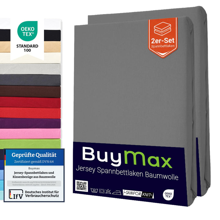 Buymax® Spannbettlaken 100x200cm Doppelpack 100% Baumwolle Spannbetttuch Bettlaken Jersey, Matratzen