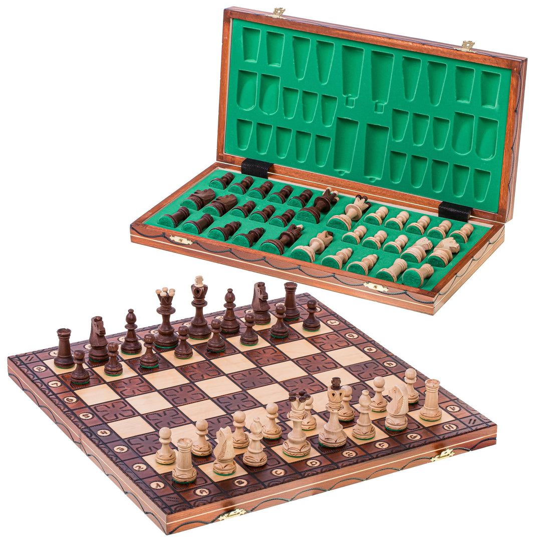Square - Schach Schachspiel - JUNIOR LUX - 41 x 41 cm - Schachfiguren & Schachbrett aus Holz