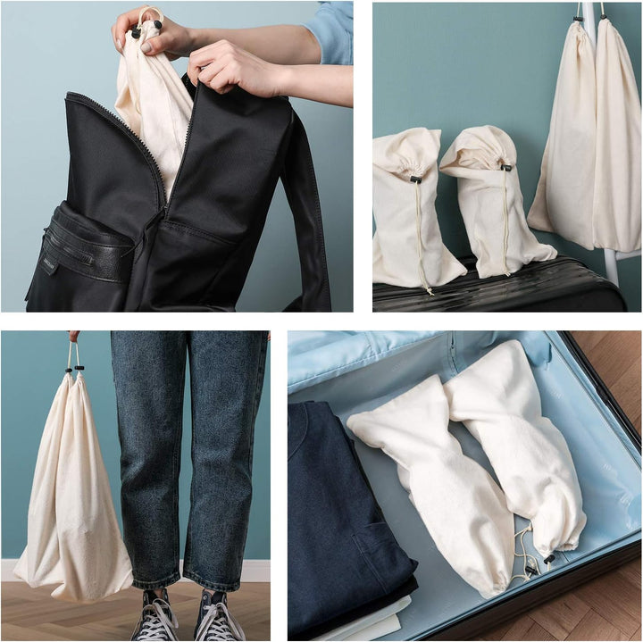 BlesMaller Schuh-Aufbewahrungsbeutel 100% Baumwolle mit Kordelzug für Männer und Frauen für Reisen S