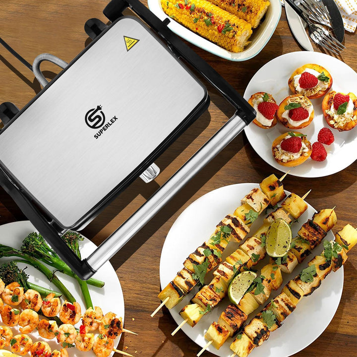 SUPERLEX Kontaktgrill Tischgrill 1500W für Steak, Sandwich Maker, Panini Grill, Toaster mit antihaft