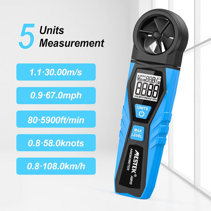 MESTEK Digitaler Anemometer Windmesser Windmessgerät Handheld Windgeschwindigkeit Lufttemperatur Max