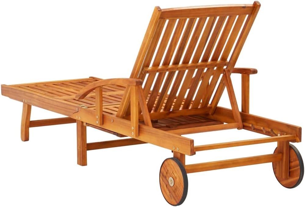 vidaXL Akazienholz Massiv Sonnenliege mit Tisch Auflage 2 Rädern Gartenliege Holzliege Relaxliege Li