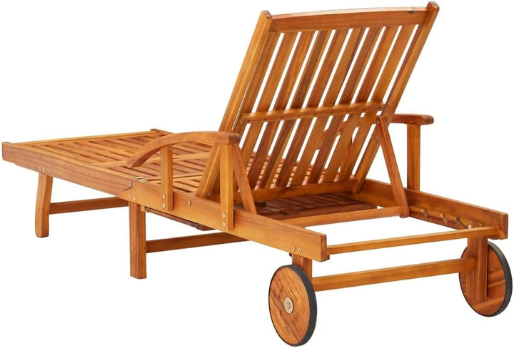 vidaXL Akazienholz Massiv Sonnenliege mit Tisch Auflage 2 Rädern Gartenliege Holzliege Relaxliege Li
