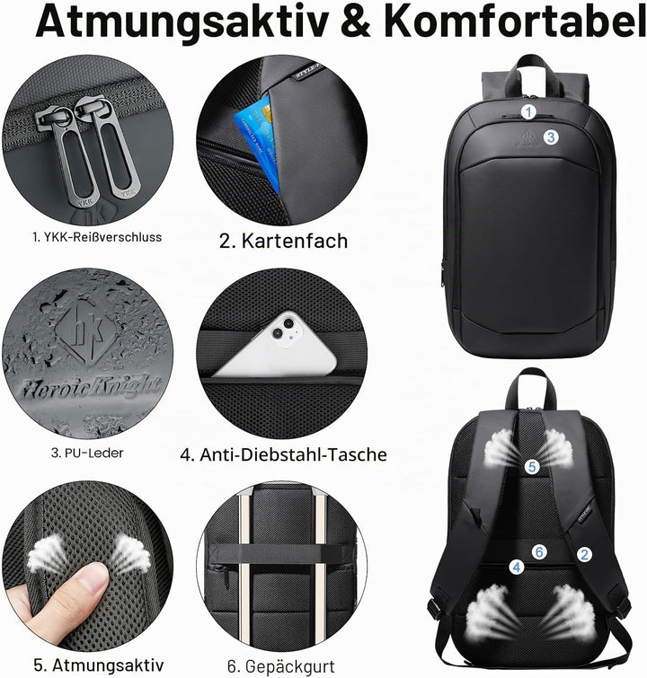 Laptop Rucksack Herren Business Rucksack leicht 15.6 Zoll wasserdichter erweiterbarer Reiserucksack