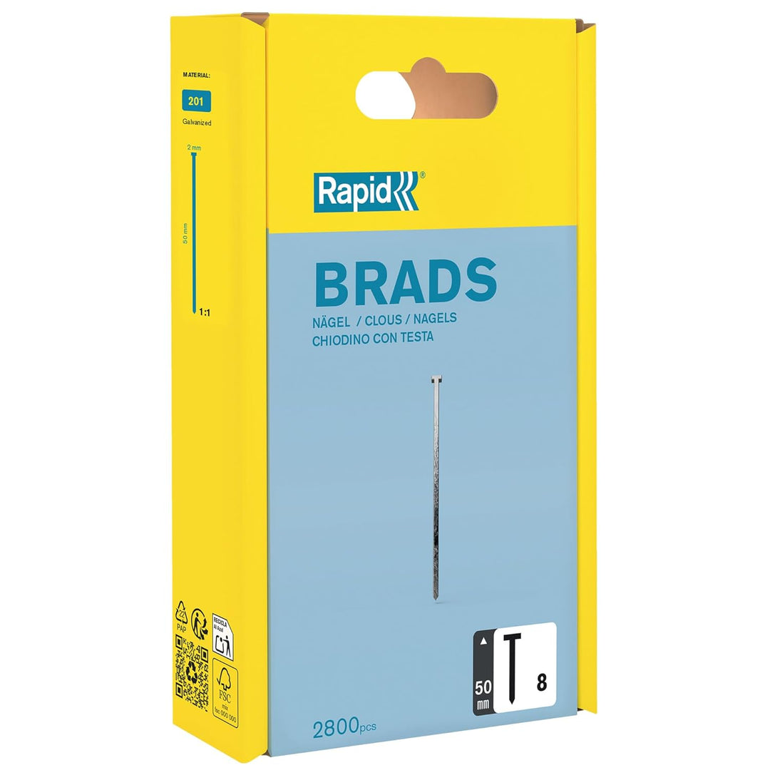 Rapid Nägel Typ 8, 50 mm Stauchkopfnägel 18 Ga, 2.800 Stück 50 mm Grosspackung │ Kunststoffbox Galva