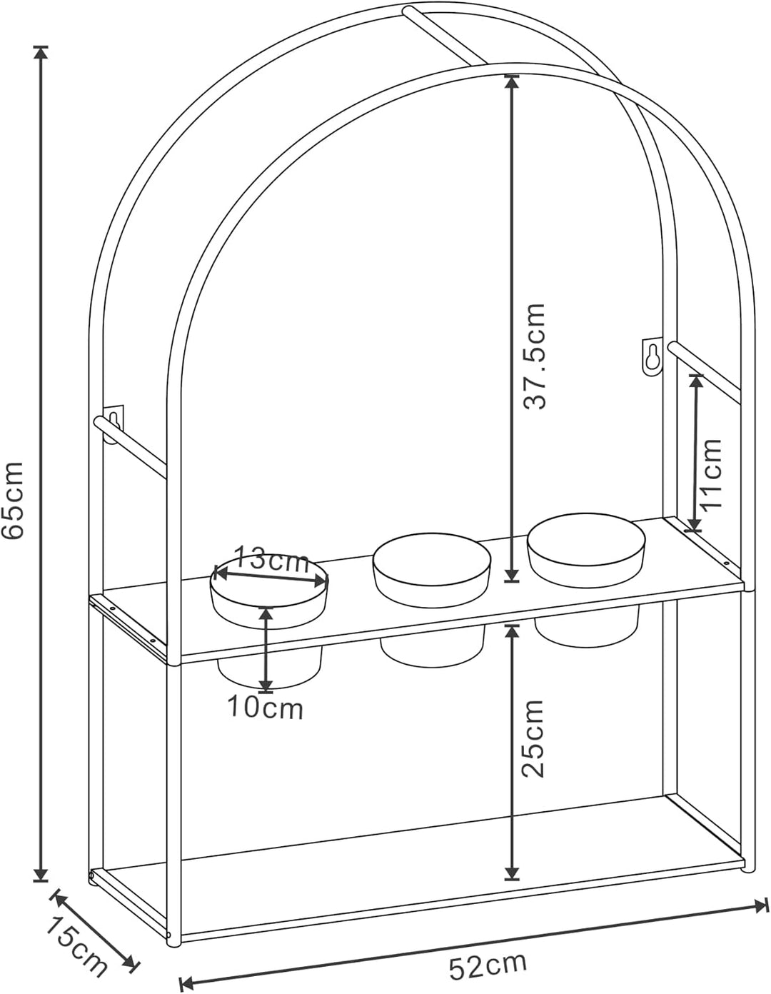 [en.casa] Wandregal mit 3 Blumentöpfen Merikarvia schwebendes Pflanzenregal aus Metall Blumenregal h
