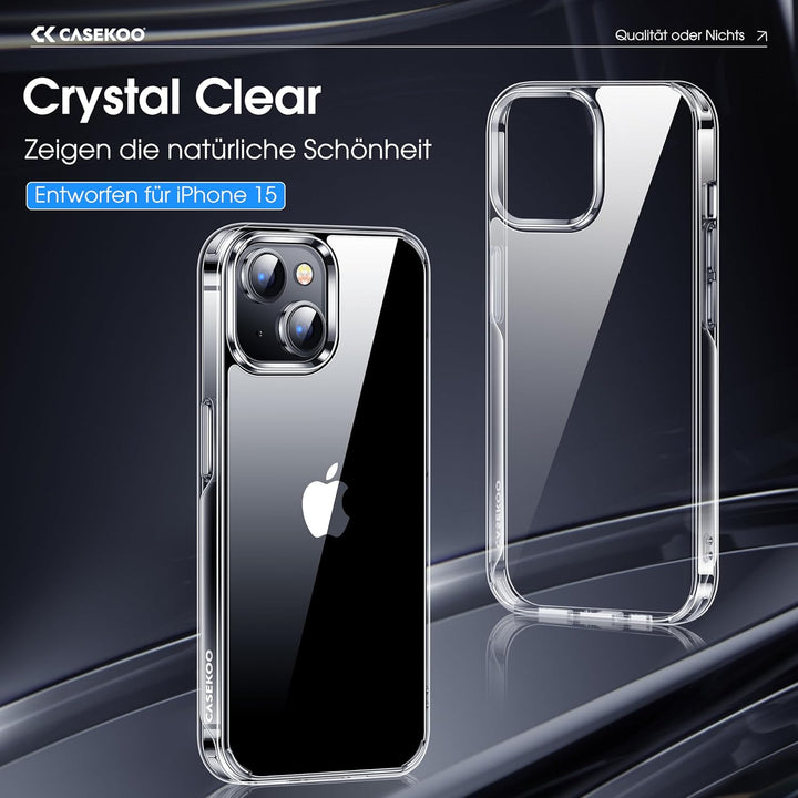 CASEKOO Crystal Clear für iPhone 15 Hülle, [Nie Vergilbung] [Unzerstörbarer Militärschutz] Stossfest