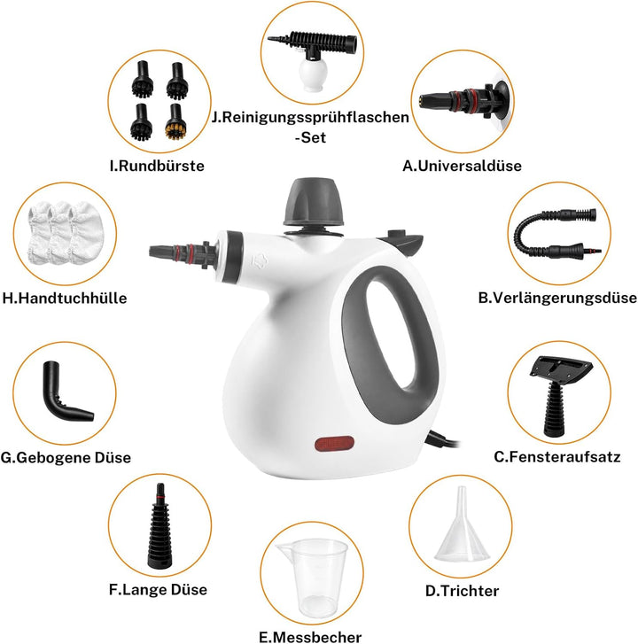 Dampfreiniger Handgerät mit 15 Zubehörteilen, Handdampfreiniger für das Haus Mehrzweck，1050W，350ml T
