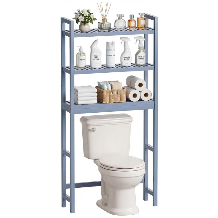 SMIBUY Badezimmer-Aufbewahrungsregal, Bambus-Über-der-Toilette-Organizer-Rack, freistehender WC-Plat
