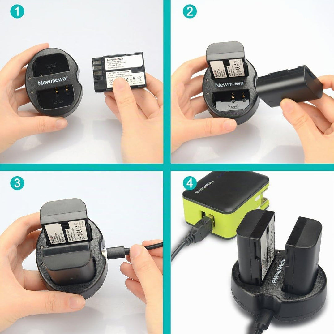 Newmowa Ersatz Akku D-LI90 (2er Pack) und Tragbar Micro USB Ladegerät Kit für Pentax D-LI90 und Pent