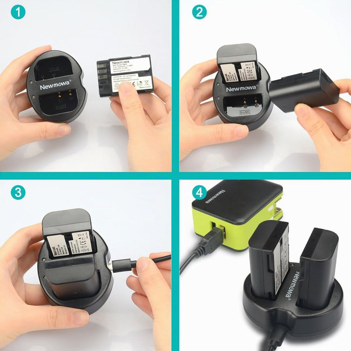 Newmowa Ersatz Akku D-LI90 (2er Pack) und Tragbar Micro USB Ladegerät Kit für Pentax D-LI90 und Pent