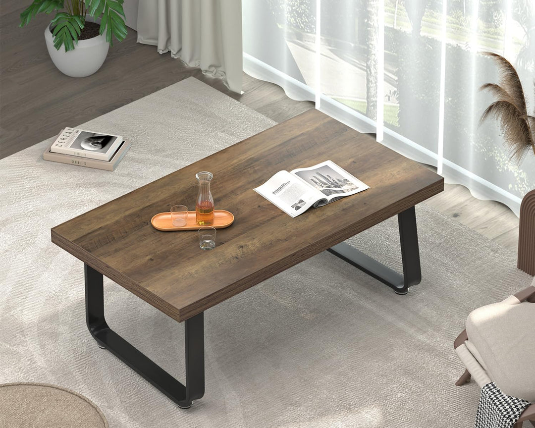 HSH Couchtisch Holz Vintage Design Wohnzimmertisch aus Holz und Metall Sofatisch Coffee Table Tisch
