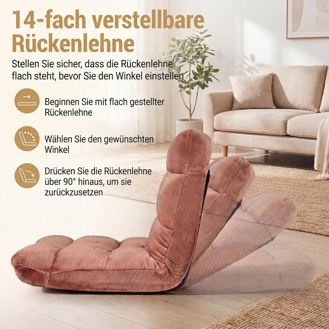 RELAX4LIFE Bodenstuhl klappbar, Bodensessel mit Liegefunktion (Braun) | Bodensitz mit Verstellbarer