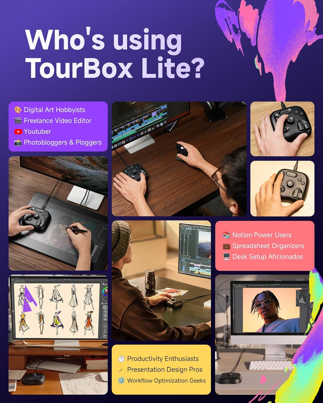 TourBox Lite, Controller Tastatur für Zeichentablett, Comic Animation Farbkorrektur ClipStudioPaint